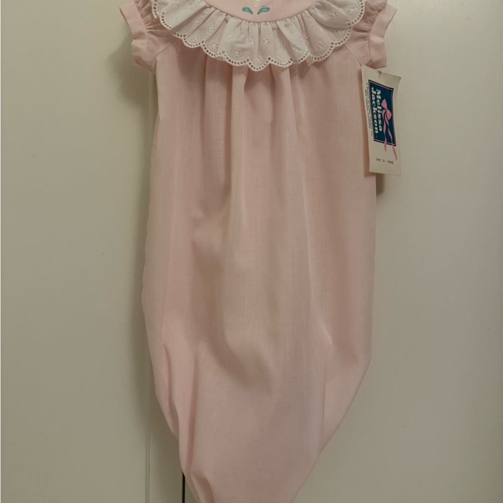 Vintage Melissa Jackson Light Pink Sleeper Gown W/ Drawstring Size 6 Months NWT